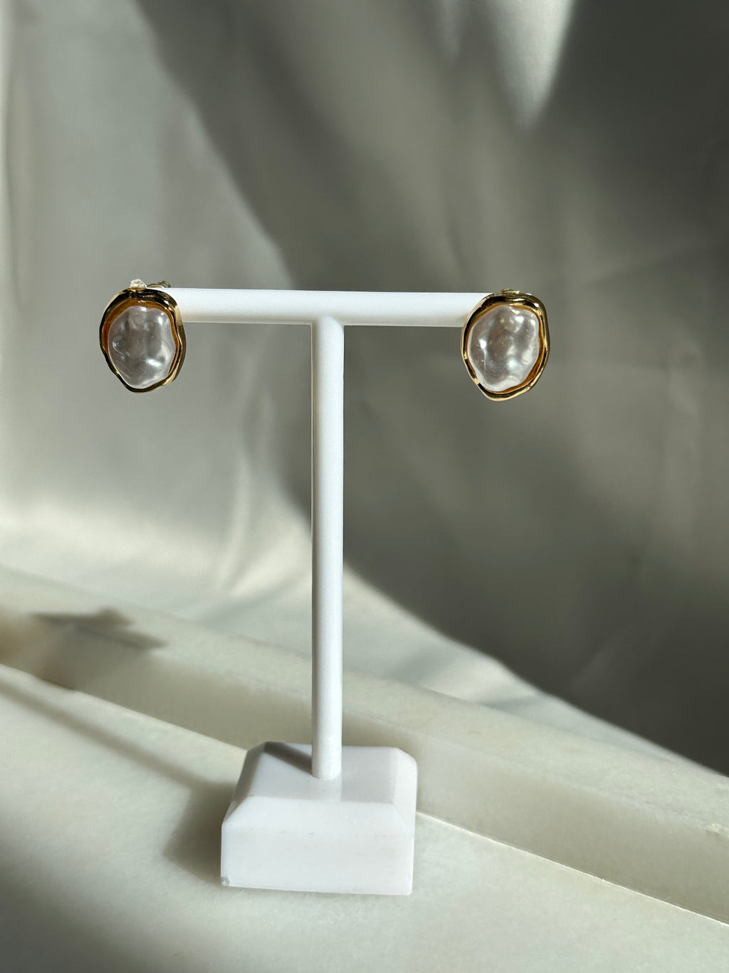 Golden Pearl Stud Earrings