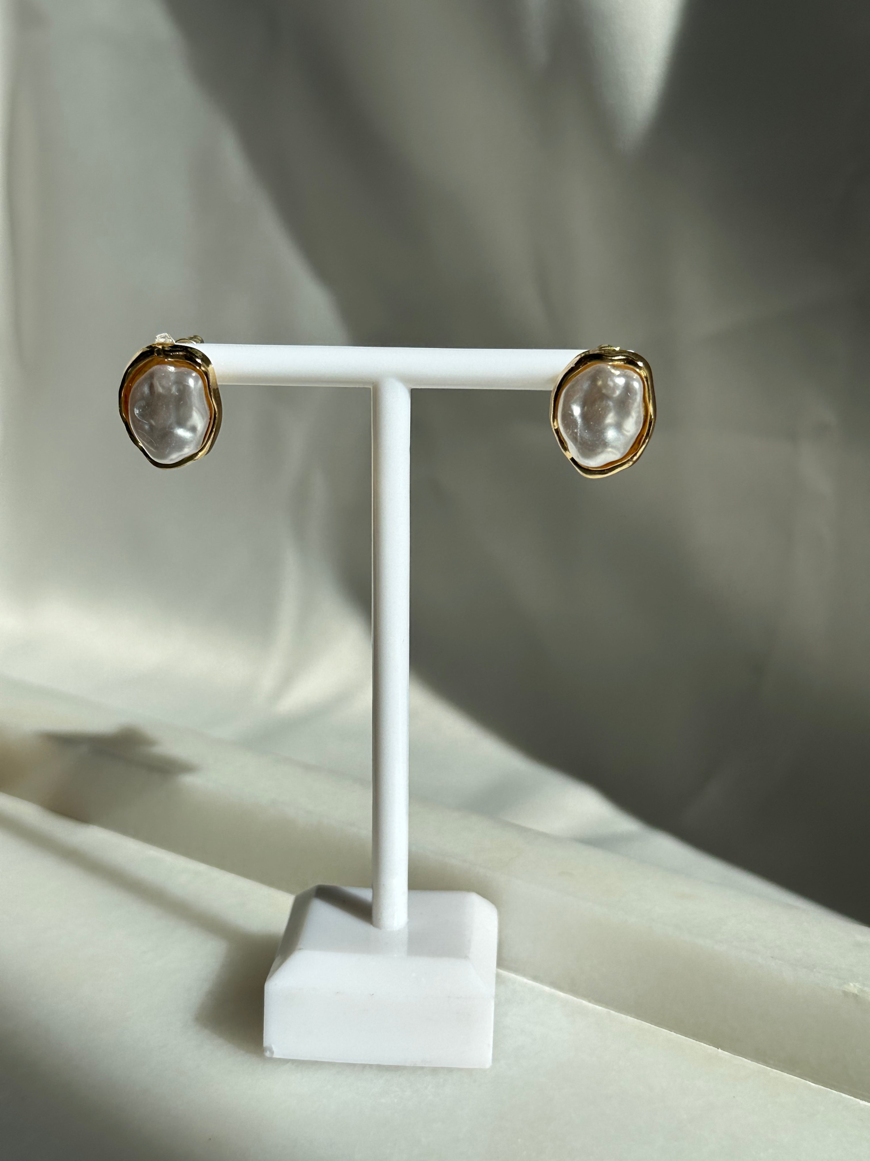 Golden Pearl Stud Earrings