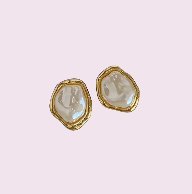Golden Pearl Stud Earrings